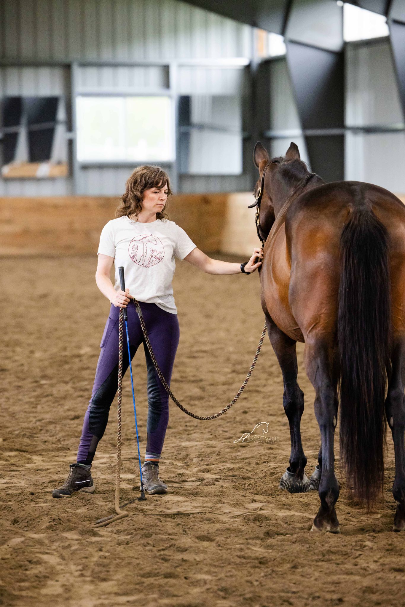 Sarah working quietly with her horse in the arena